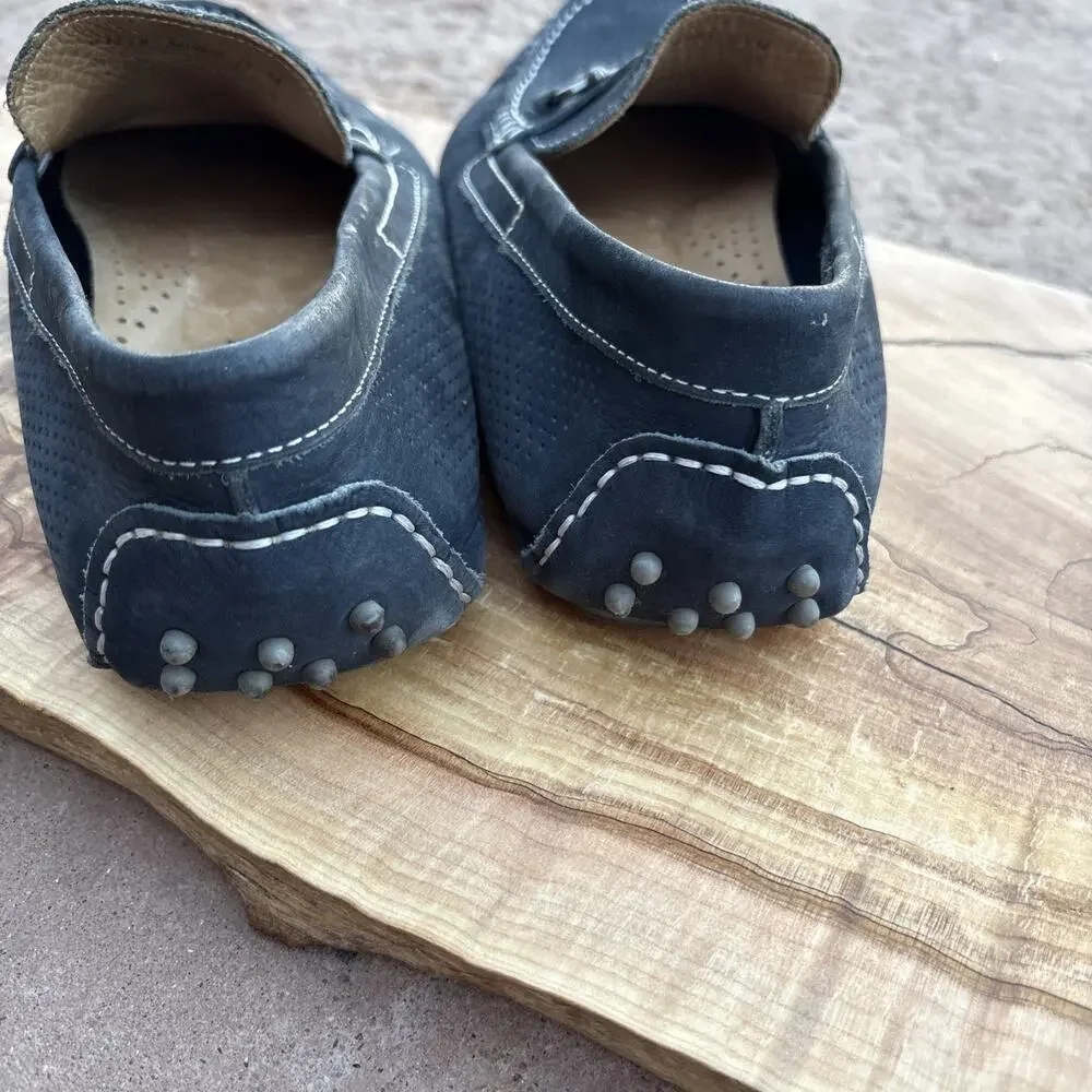 Saks Fifth Avenue Navy Blue Pebbled Leather Horse Bit Driving Shoe 10.5 Men‎